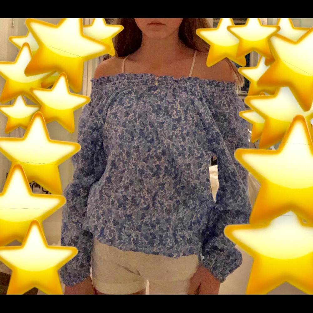 Ralph Lauren Blue Floral Off-The-Shoulder Top